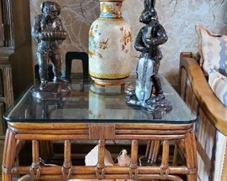 Rattan side table with glass top