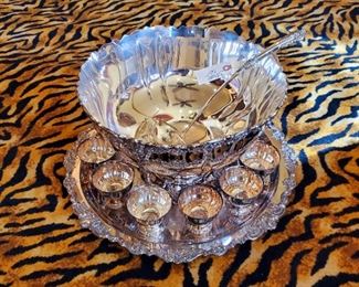 14 piece Wallace Silver Plate punch bowl and cups with serving platter
