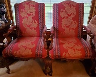 Drexel Heritage carved wood armchairs. Priced separately