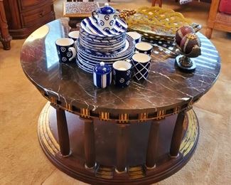 Painted marble top coffee table