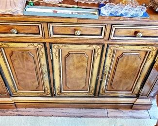 Drexel Heritage fold-out buffet with three cabinets and three drawers