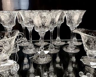 10-piece Cambridge stemware small. Cream and sugar separately