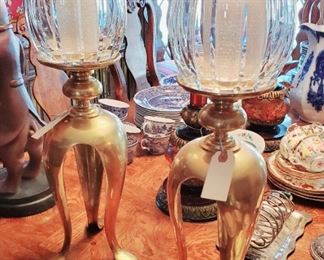Brass and crystal candle holders. Huge. Priced individually