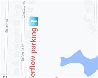 Extra parking for the estate sale will be located on Driftwood just east of the estate sale location. Parking on the grass along the median will not be tolerated and violators may be subject to Towing at the owner's expense. Please be courteous of residential driveways and do not block entrances.