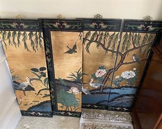 Hand-painted four-panel wall hanging made in Macau.