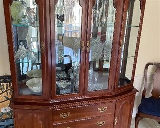 Ethan Allen cherry china cabinet in Georgian Court style.