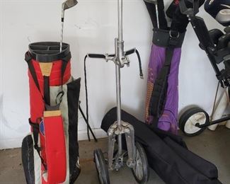 Golf Clubs and Push Cart