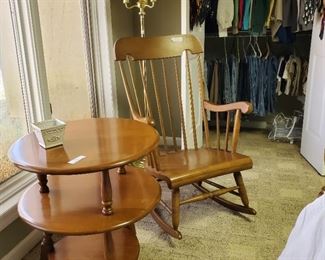 Vintage 3 Tier Round Table and Rocking Chair