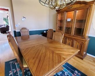 Vintage Dining Table with Cane Back Chairs