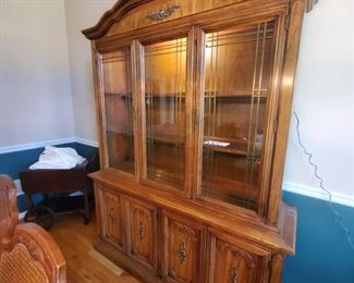 Vintage Lighted China Cabinet with Brass Details 