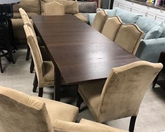 Dining Table with 10 Microfiber Chairs
BARELY USED !!  $1100
Shown with 2 leaves in it 
(102” x 37.5”)
(17” leaves each)
