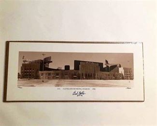 Jim Ptacek Autographed Bob Feller Municipal Stadium Lithograph