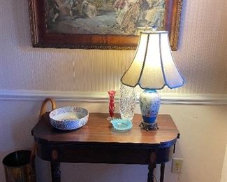 Sheridan game table w/ 1930’ Johnson Bros “Ming Tree” lamp