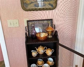 Large Japanese luster tea set in the other 1920’s walnut cabinet 