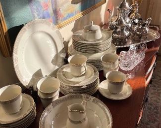 2nd set of Mikasa “Ridgelieu “ service for 7 w/extras and serving pieces 