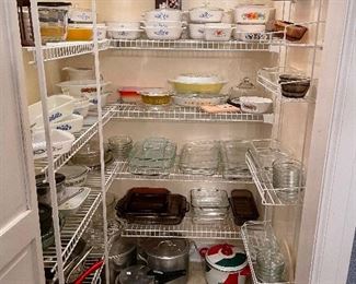 Pantry of Corningware. Pyrex, and cookware