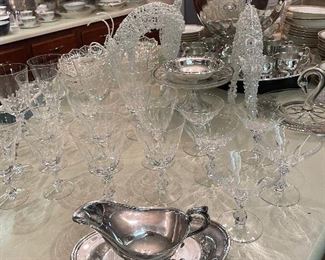 Gotham crystal ice cream dishes and cut crystal stems