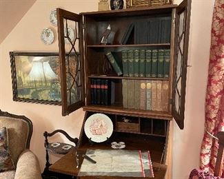 Mahogany secretary w/ book sets and documents signed by president Fillmore 