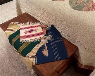 Old pine trunk w/ Southwest American Indian weavings 