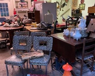 1950’s kitchen chairs , mahogany drop leaf table, oak pedestal table and computer desk