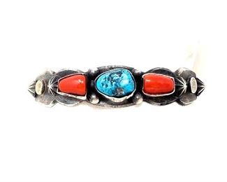 #628 • Native American Sterling Silver Turquoise and Coral Cuff, 35g:Weighs Approx 35.0g
Chimney Butte, a famous Native American artist originally from Arizona, who now lives in New Mexico.  He was introduced to pottery, carving and jewelry making as he was growing up in Arizona, and that is where the seed of self expression was first planted. Chimney Butte uses his art as a his own personal method of self expression, inspired by the things in his past and the love he feels for his family. Chimney's jewelry is always stunning, and his style is wonderfully unique, combining cutting edge technology with the tradition of the Southwest. We look forward to each new piece of his we receive, and hope you find something that captivates your heart as much as it does ours. Browse our Chimney Butte collection and take home something that will last you a lifetime. 