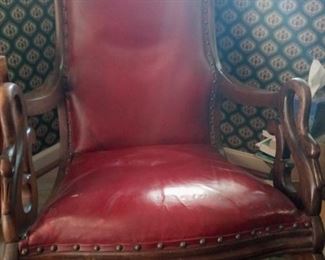 Antique Red Leather Rocker