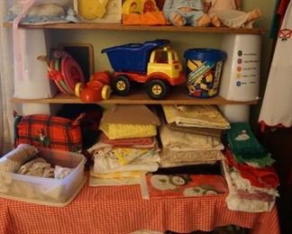 Dolls, toys, table linens