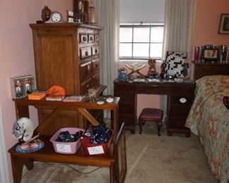 Tall chest of drawers, desk, table, ties, decor