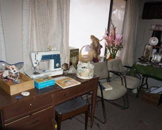 sewing cabinet, sewing machine, office chairs