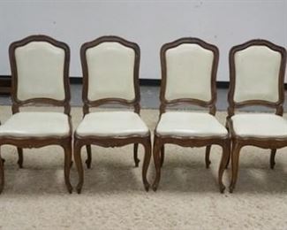1015	SET OF 6 CARVED ITALIAN CHAIRS, 2 ARM, 4 SIDES. HAVE VINYL UPHOLSTERED SEATS & BACKS 
