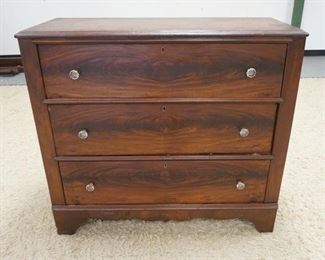 1034	ANTIQUE 3 DRAWER CHEST 40 1/2 IN W, 36 IN H, 17 IN DEEP, TOP HAS SCRATCHES. 
