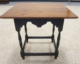 1032	STRECTHER BASE TAVERN TABLE W/ CUT OUT SKIRT, 26 IN X 22 IN, 29 IN H 
