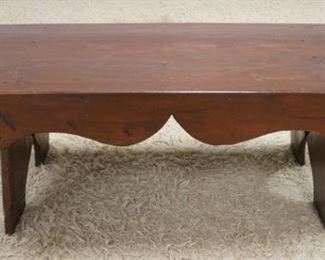 1039	WOODEN BENCH W/ HEART CUT OUTS ON THE LEGS. 47 1/2 X 19 1/4 IN 17 IN H 
