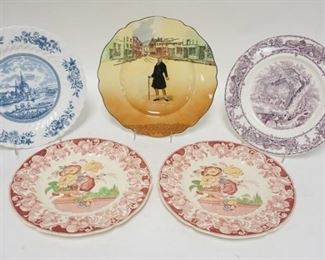 1079	GROUP OF 5 PLATES TWO ARE ROYAL DOULTON MR. MICAWABER OTHERS ARE, POMERY, JOHNSON BROS, & WILKINSON PASTORAL DAVENPORT. LARGEST IS 10 1/2 IN 
