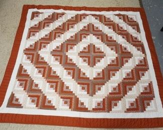 1091	AMISH LOG CABIN QUILT BY MRS. LEVI FISHER, LANCASTER PA. APP. 50 YEARS OLD. 93 IN X 103 IN 
