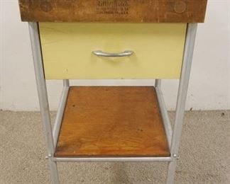 1106	SMALL BUTCHER BLOCK STAND W/DRAWER, *LITTLE BUTCH* ALDON PRODUCTS, DUNCANNON PA, METAL FRAME, 17 IN X 18 1/4 IN X 33 IN HIGH
