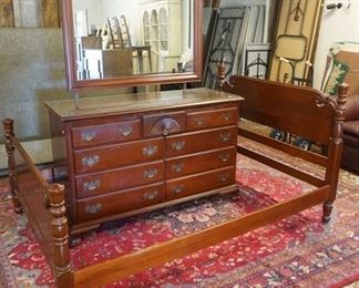 1117	KLING BED & DRESSER W/MIRROR, BED IS 55 IN AT THE RAIL SLOTS, DRESSER IS 74 IN HIGH X 56 IN WIDE X 21 IN DEEP
