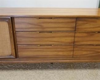1122	MIDCENTURY MODERN CHEST, 6 DRAWERS, ONE WOVEN DOOR W/3 INTERIOR DRAWERS, 72 IN WIDE X 30 IN HIGH X 17 1/2 IN DEEP
