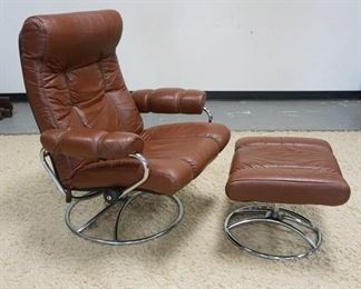 1123	EKORNES LEATHER & CHROME CHAIR W/MATCHING FOOT STOOL, BROWN
