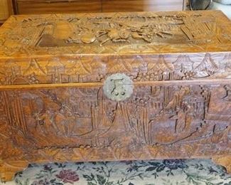 1126	CAMPHOR WOOD CARVED ASIAN CHEST, HONG KONG, 41 IN X 20 IN X 23 1/4 IN HIGH
