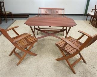 1159	4 PIECE PATIO SET, TABLE IS 50 1/4 IN X 29 3/4 IN X 28 IN HIGH, SETTEE IS 42 IN WIDE, HAS 2 ARM CHAIRS
