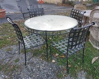 1167	5 PIECE PATIO SET, GLASS TOP TABLE & 4 LATTICE CHAIRS, TABLE DIAMETER IS 49 IN
