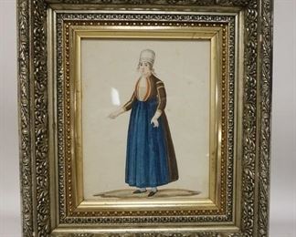 1172	ANTIQUE WATERCOLOR OF A WOMAN IN A NEWER SILVER GILT FRAME, 13 3/4 IN X 15 1/2 IN INCLUDING FRAME
