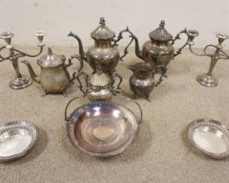 1187	SILVER PLATE LOT W/TEASET, CANDELABRA, ETC

