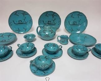 1189	20 PIECE HAND PAINTED ITALIAN POTTERY, TEA & LUNCHEON SET, SOME WEAR & MONOR CHIPS

