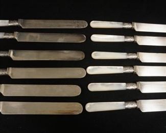 1207	SET OF 12 MOTHER OF PEARL HANDLED KNIVES, J RUSSELL & CO, 9 1/4 IN LONG
