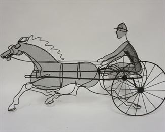 1212	IRON & SCREEN SULKY & HORSE W/DRIVER, 23 IN LONG
