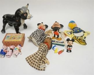 1216	GROUP OF DISNEY TOYS INCLUDING FERDENAND THE BULL, MICKEY & MINNIE HAND PUPPETS, 3 LITTLE PIGS IN ORIGINAL BOX ETC. 
