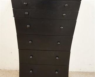 1227	JEWELRY CHEST W/ LIFT MIRROR TOP, 25 IN W, 40 IN H, 14 IN DEEP. BLACK LACQUER HAS SIX DRAWERS
