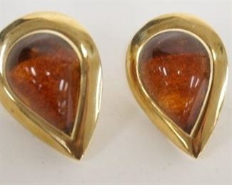 1230	14K GOLD EARRINGS POSSIBLY AMBER TOTAL WEIGHT 7.2 GRAMS
